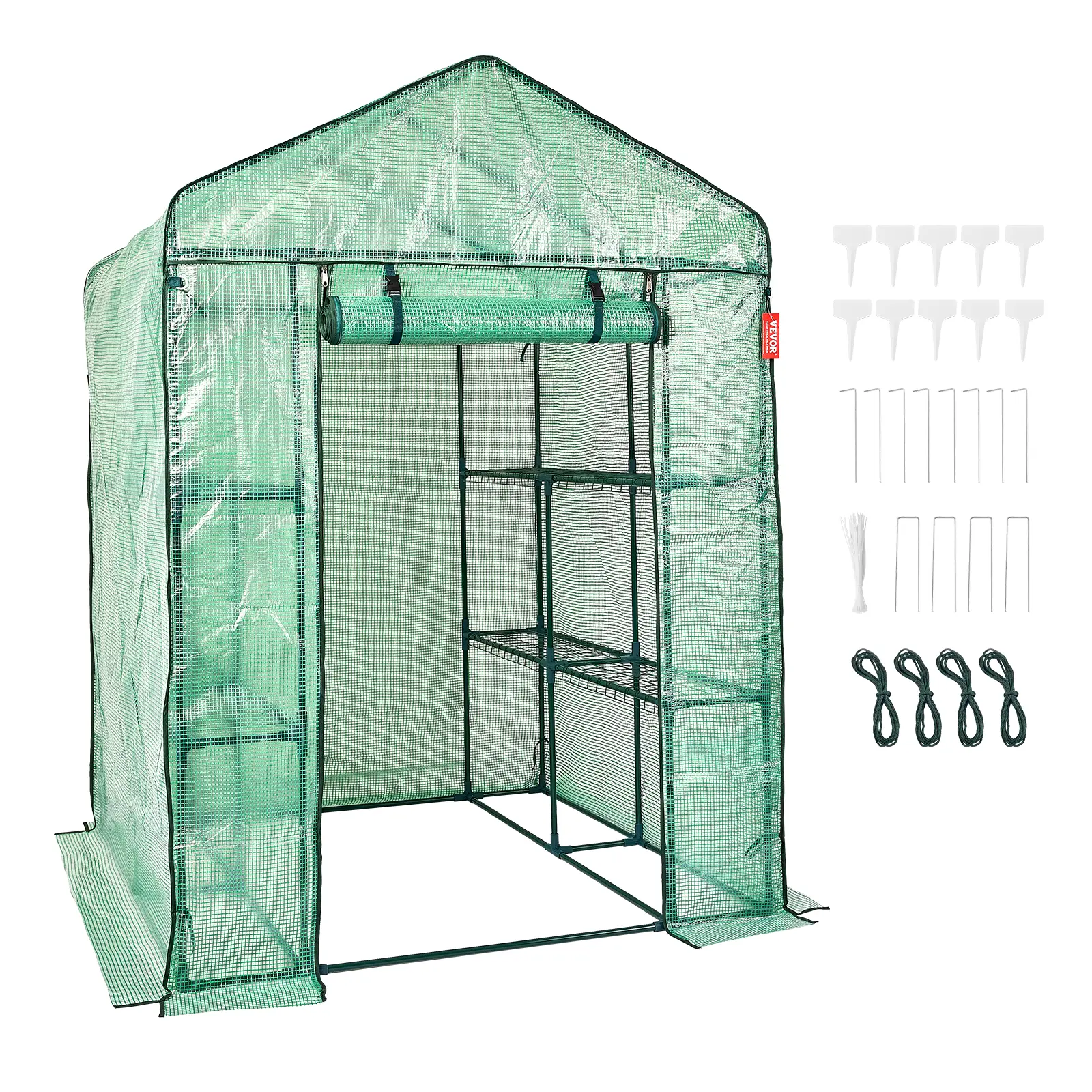 VEVOR Heavy Duty Walk-in Grow Tent System, 4.6x4.6x6.6 ft Steel Frame, High-Strength PE Cover, Zipper Door, Included Shelves, Quick Easy Assembly Required, 33lbs, Outdoor Use, Easy Plant Observation, Father's Day Gift Option, Easy Observation Of Plants
