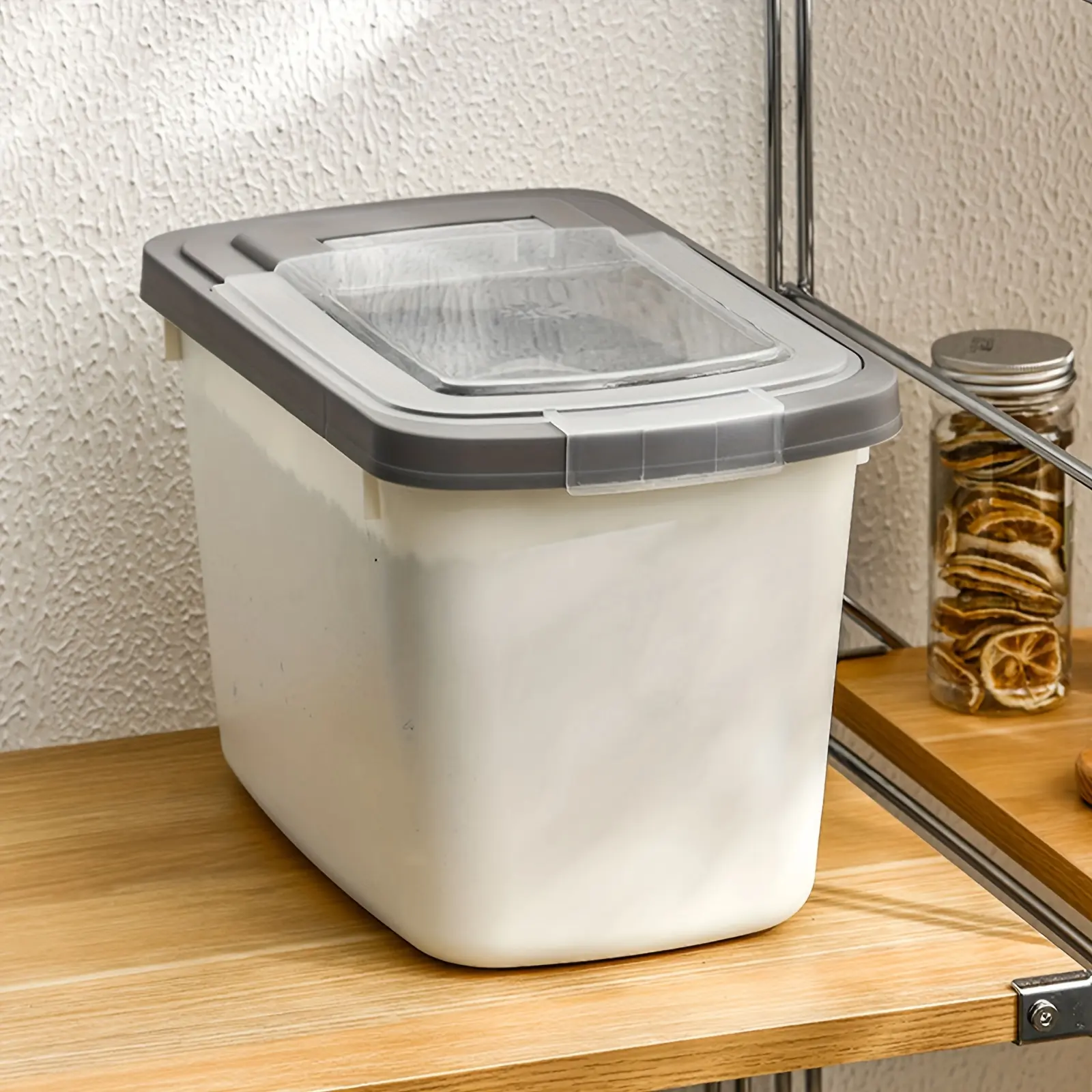 Large Airtight Rice Container, Food Storage Cereal Container, Pet Dog Food Container With Measuring Cup, Flour Grain Container For Household