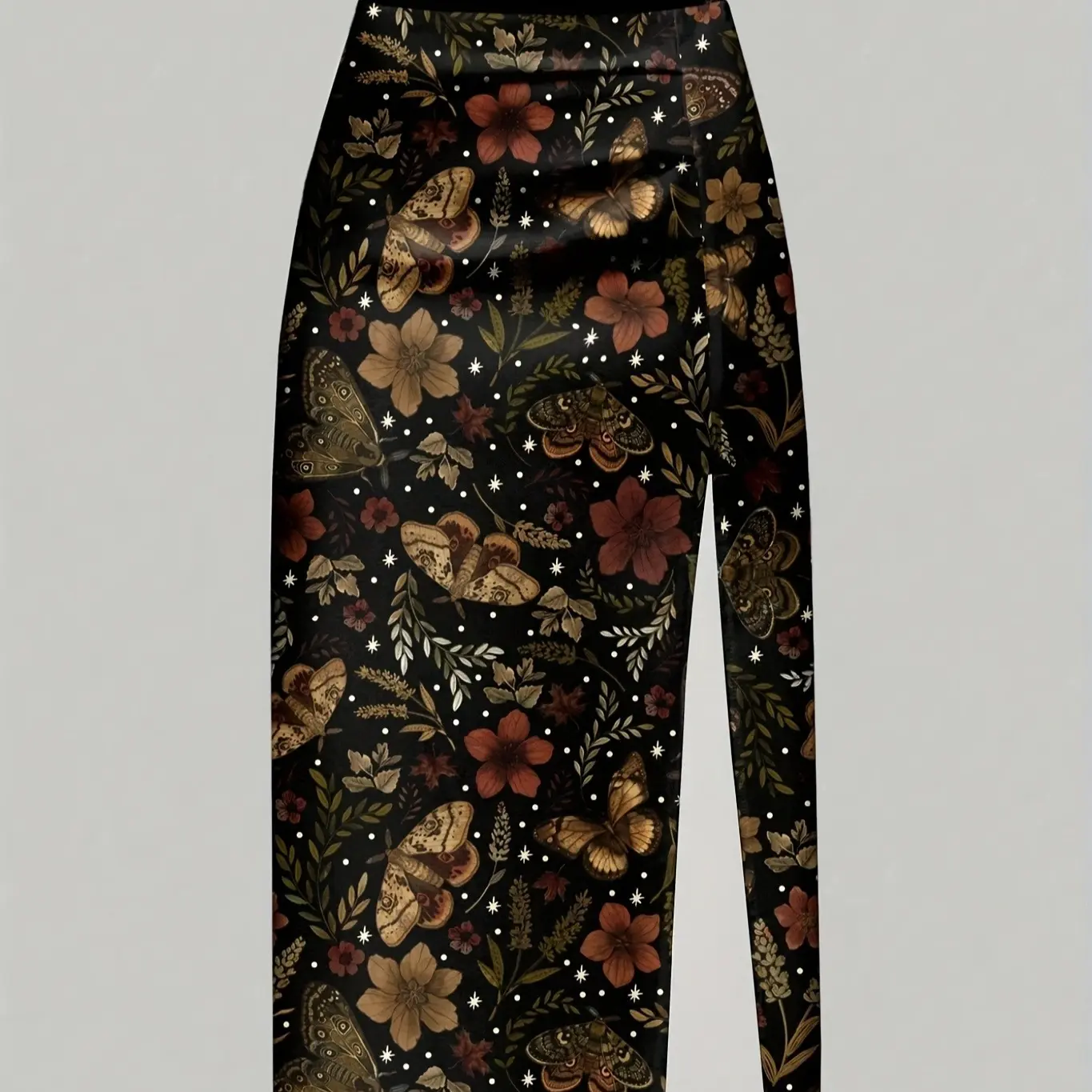 Hippie Autumn Leaf Forest Dark Witch Plant Full-Print High-Slit Women's Skirt