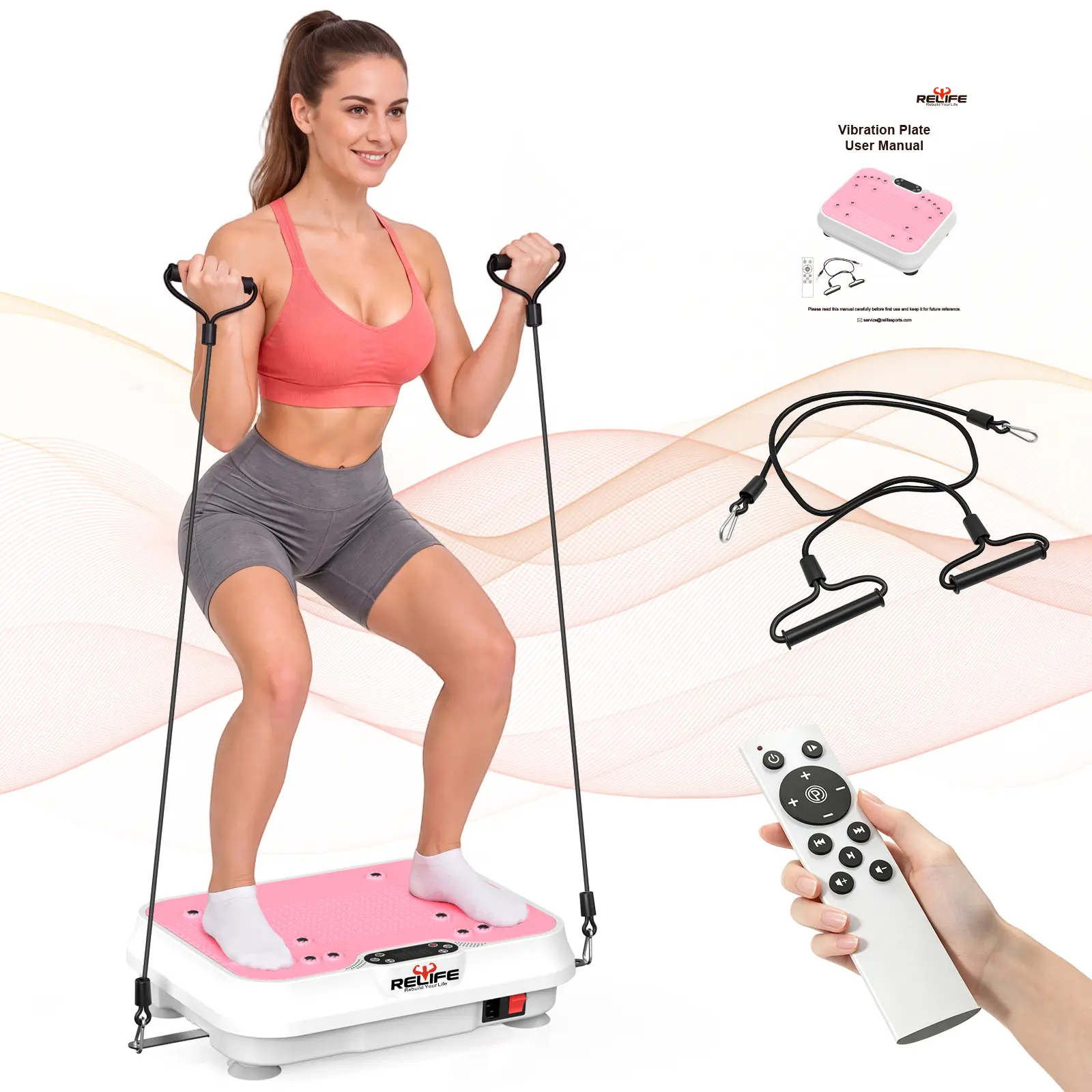 RELIFESPORTS Compact Vibration Fitness Platform with Adjustable Speeds, Remote Controller & Pull Cords, Multi-Functional Full Body Training Machine for Household Daily Workou tHome Workout Fitness Equipment