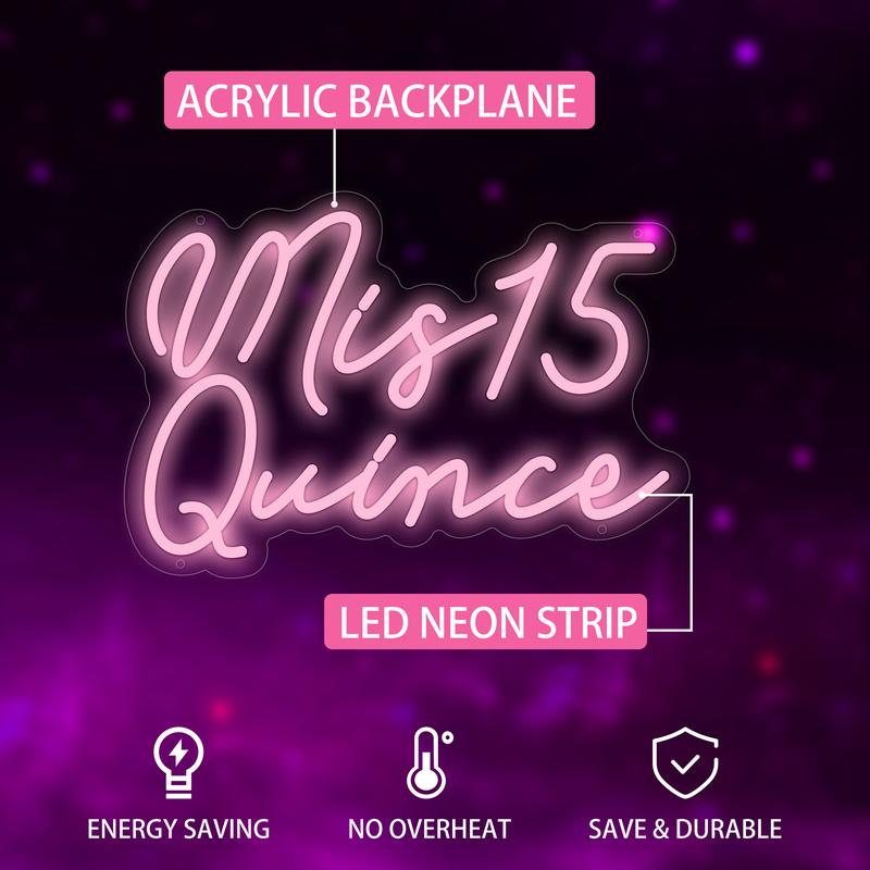 Moneter Mis 15 Quinceanera Neon Signs for Wall Decor Neon Lights for Bedroom Led Signs Suitable for Quinceanera Christmas Birthday Party Unique Gift for Girls