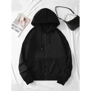 Women’s solid color zip-up drop-shoulder long-sleeve hoodie, fashion casual drawstring pocket hooded jacket for daily holiday outdoor wear, women’s clothing for fall and winter, sweatshirts