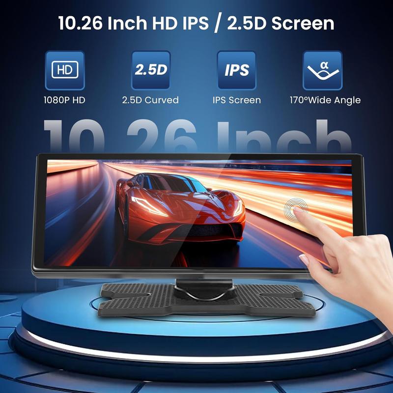 2025 10.3-inch Portable Carplay Screen for Car Compatible with Apple CarPlay and Android Auto,Wireless Car Play Unit with GPS Navigation,Bluetooth,Mirror Link, Rear Cam Touch Screen for All Vehicles