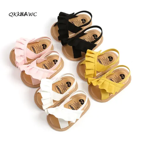 Baby Girls' Summer Ruffle Charm Flat Sandals - 0-6/12-18 Months Prewalker Shoes, Non-Slip Soft Sole, 5.12 cm Flat Heel for Natural Balance, 1 Pair Toddler Infant Shoes