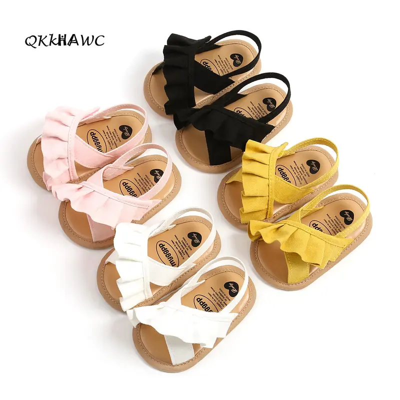 Baby Girls' Summer Ruffle Charm Flat Sandals - 0-6/12-18 Months Prewalker Shoes, Non-Slip Soft Sole, 5.12 cm Flat Heel for Natural Balance, 1 Pair Toddler Infant Shoes