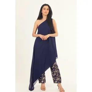 Cyanara Navy Salwar Kameez Suit Set