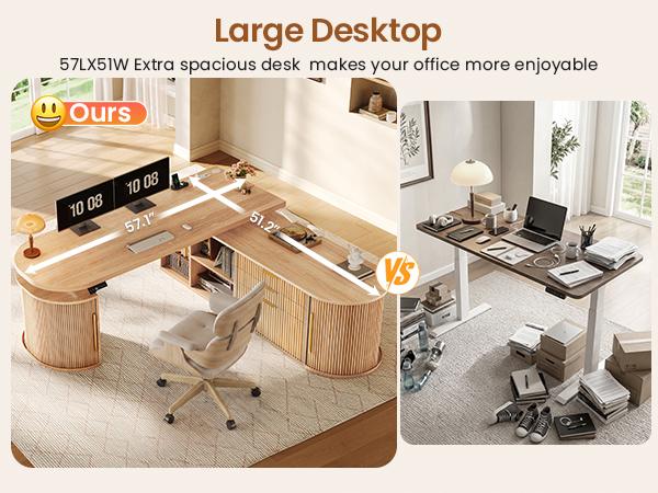 SEDETA 57 Inch L Shaped Standing Desk with Storage Electric Height Adjustable Curved Executive Desk Fluted Desk with Drawers & Power Strip for Home Office SEDETA 57 Inch L Shaped Standing Desk with Storage Electric Height Adjustable Curved Executive Desk Fluted Desk with Drawers & Power Strip for Home Office