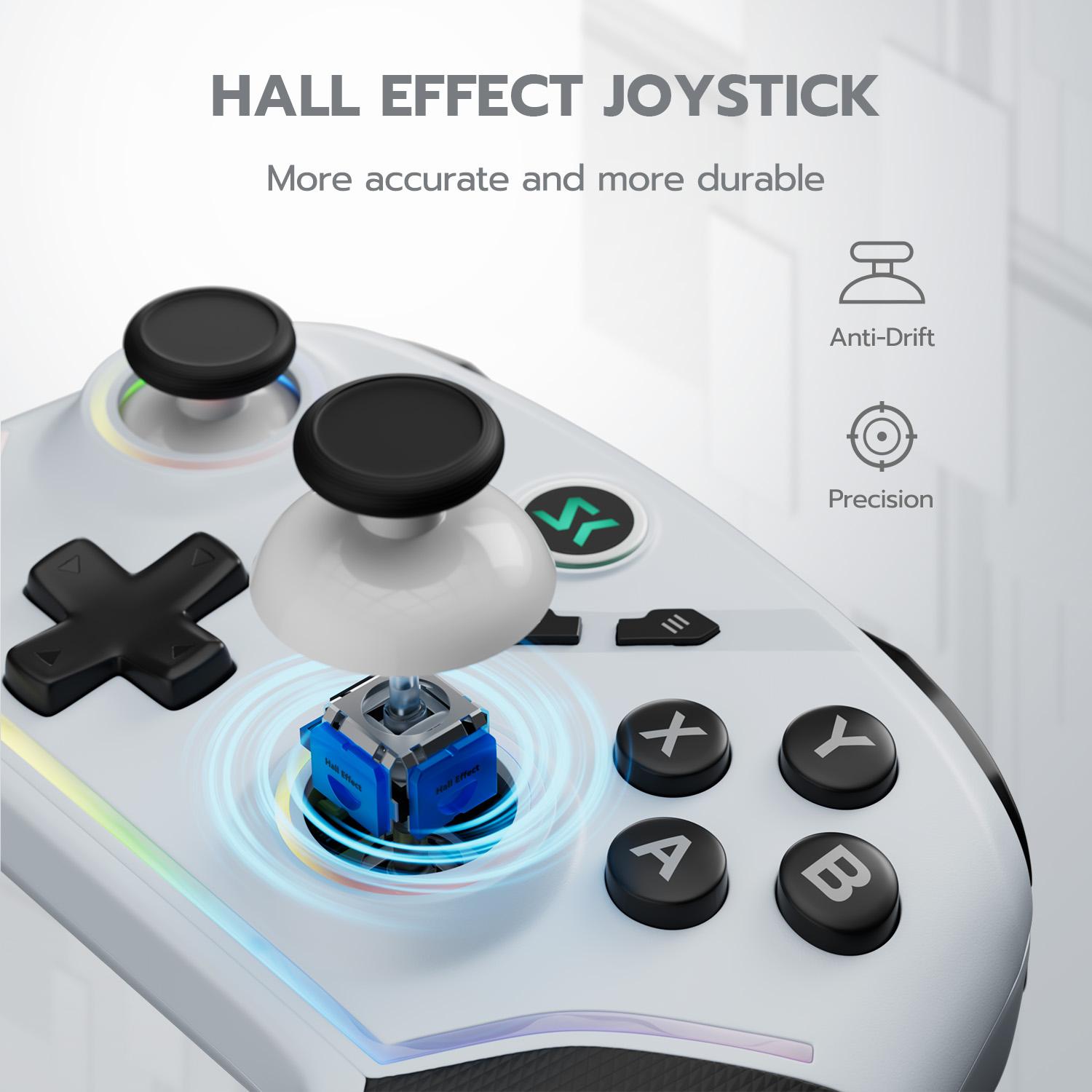 Wireless Gaming Controller for PC/Switch/iOS/Android, Hall Effect Stick & Trigger, No Stick Drift, RGB Lighting, 1000Hz response rate, AG43
