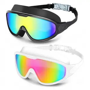 Swim Goggles 2 Pack for Adult Men Women, Anti-fog UV Protection No Leak 180° Wide View Clear Vision Pool Goggles