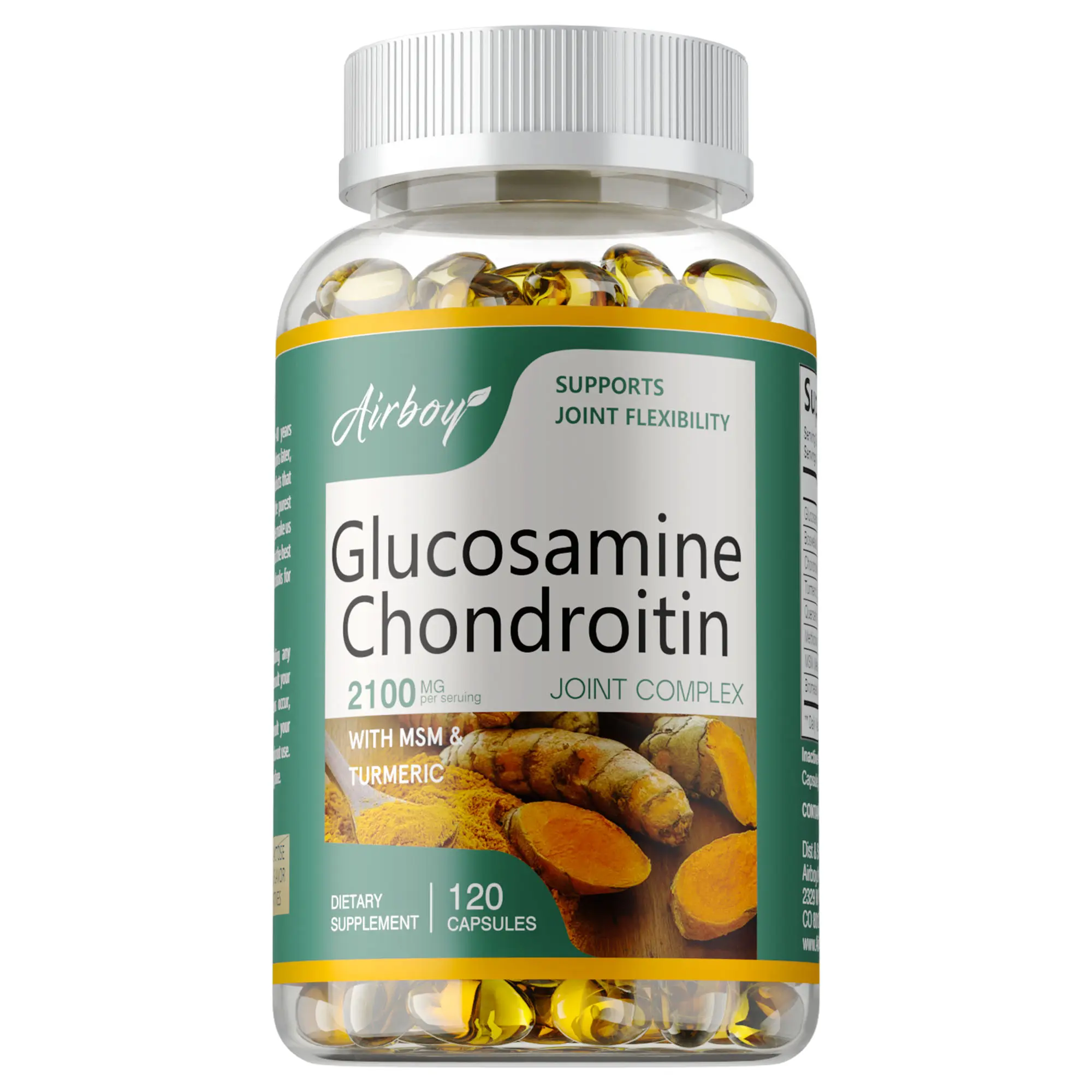 Airboy Glucosamine Chondroitin MSM Supplement Capsules with Turmeric, Frankincense Extracts - 120-Capsule Healthcare Supplement Bottle for Adult Joint Support; Note: Consult Doctor Before Use, Supports Joints