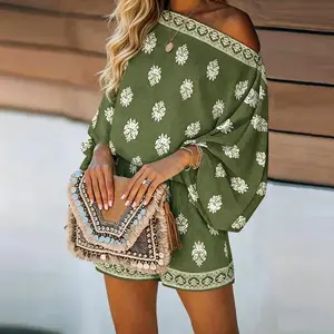 MUSE Theory Lantern Sleeve Linen Top Shorts Set Boho 2 Piece Beach Vacation Summer Outfits For Women Theory