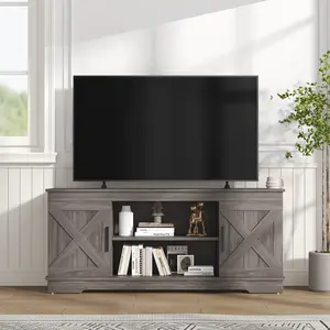 TV Stand, Modern Mid Century Entertainment Center with Storage, Media Console Table 2 Cabinet, Soft Hinge, Handle Door, Wooden Living Room, Office Furniture
