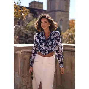 Navy Floral Chiffon Corset Top