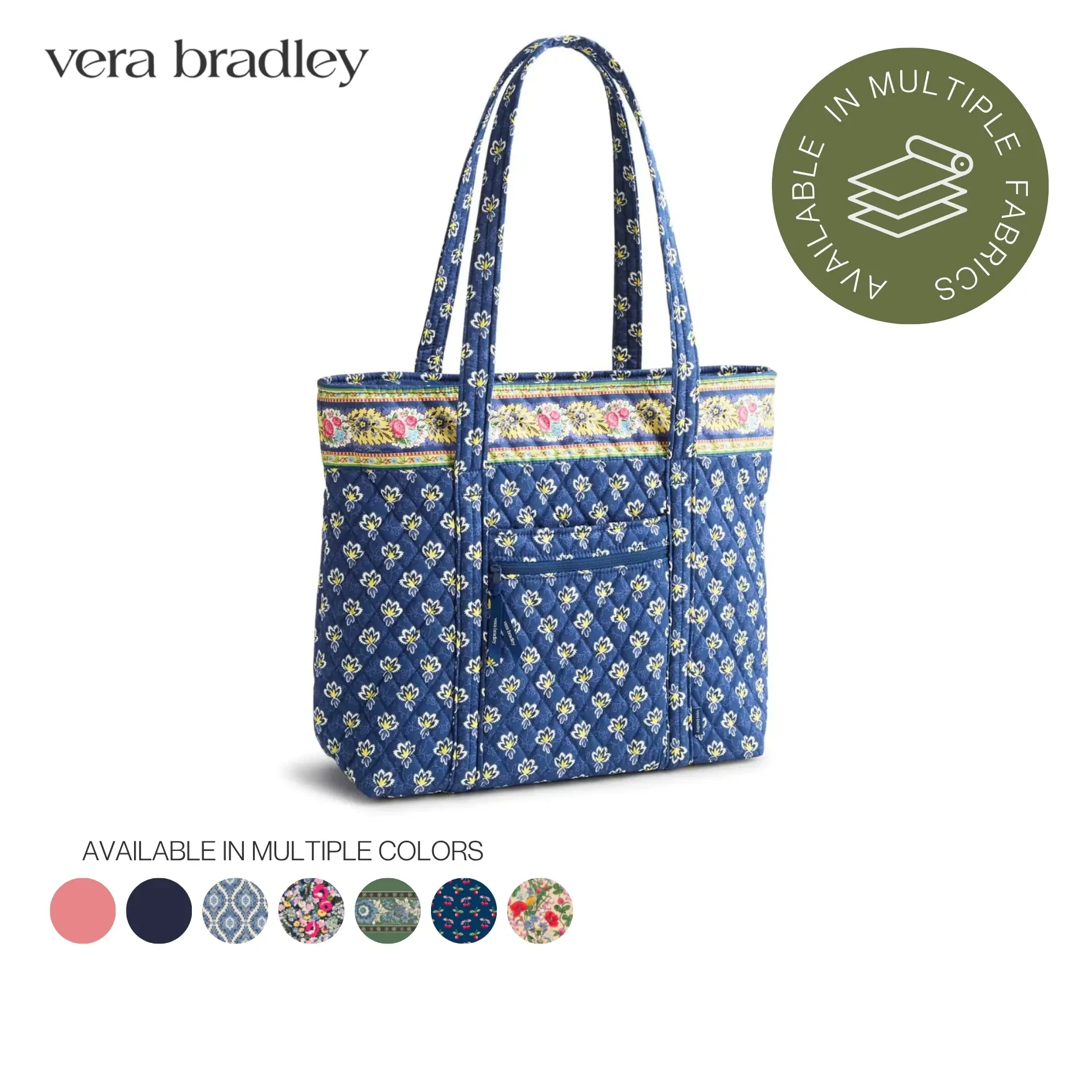 Vera Bradley Original Vera Tote | Large Shoulder Tote Bag in Premium Cotton, Leather & Denim | Multiple Colors & Prints