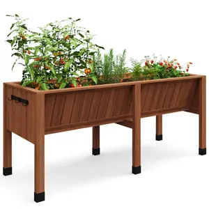 [FLASH SALE] Garvee Raised Garden Bed 72"x26"x31" Tall 13.7"Deep Cedar Wood Ergonomic Height & Enhanced Depth Sturdy Legs & Hooks Acorn Brown Outdoor Gardening