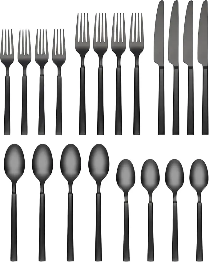 Cambridge 518820R Gailann 18-0 Stainless Steel Flatware Set, PVD Black Satin - 20 Piece - Pack of 6