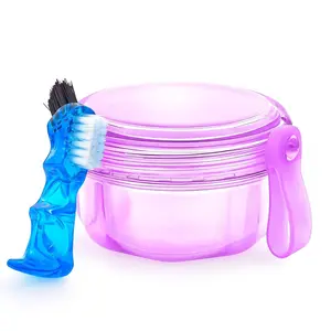 Leakproof Denture Case Purple Denture Soaking Cup False Teeth Container, Dental Denture Bath Holder Storage Box Retainer Cleaner Case for Traveling - Leak Proof and Lid Waterproof