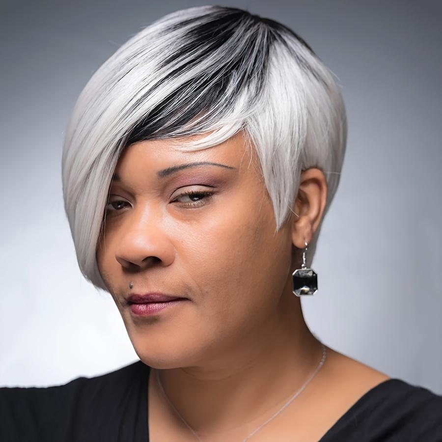 Short Shag Layered Wig in Silvery Gray And Black with Bangs, Perfect for a Storm-Themed Costume Or Cosplay