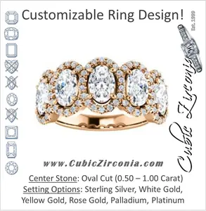 Cubic Zirconia Engagement Ring- The Isla (Customizable Oval Cut 5-stone + Multi-Halo Style)