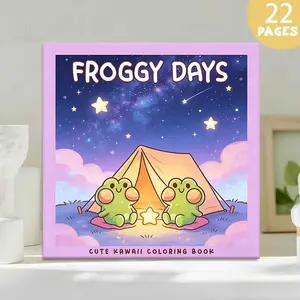 Original Upgraded Thick Paper Adult Coloring Book, 22 Pages Cartoon Frog Design, Creative Relax Gift for Family & Friends