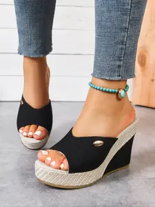 Women's Comfortable Supportive Wedge Heel Shoes, Elegant Sandal, Thick Sole, Casual Textile Footwear, Perfect for Daily Wear and Beach Days