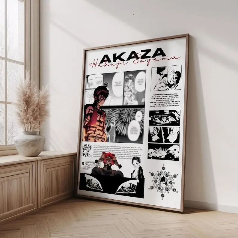 [Up To 50% Off] Artistic Demon Slayer Akaza Unframed Red Paper Photo Print - Kimetsu no Yaiba Hakuji Soyama Mount-Compatible Home Wall Decoration, Anime Fantasy Poster for Kid Room, Balcony with Plaid, Polka Dot, Houndstooth, Marble, Herringbone Designs