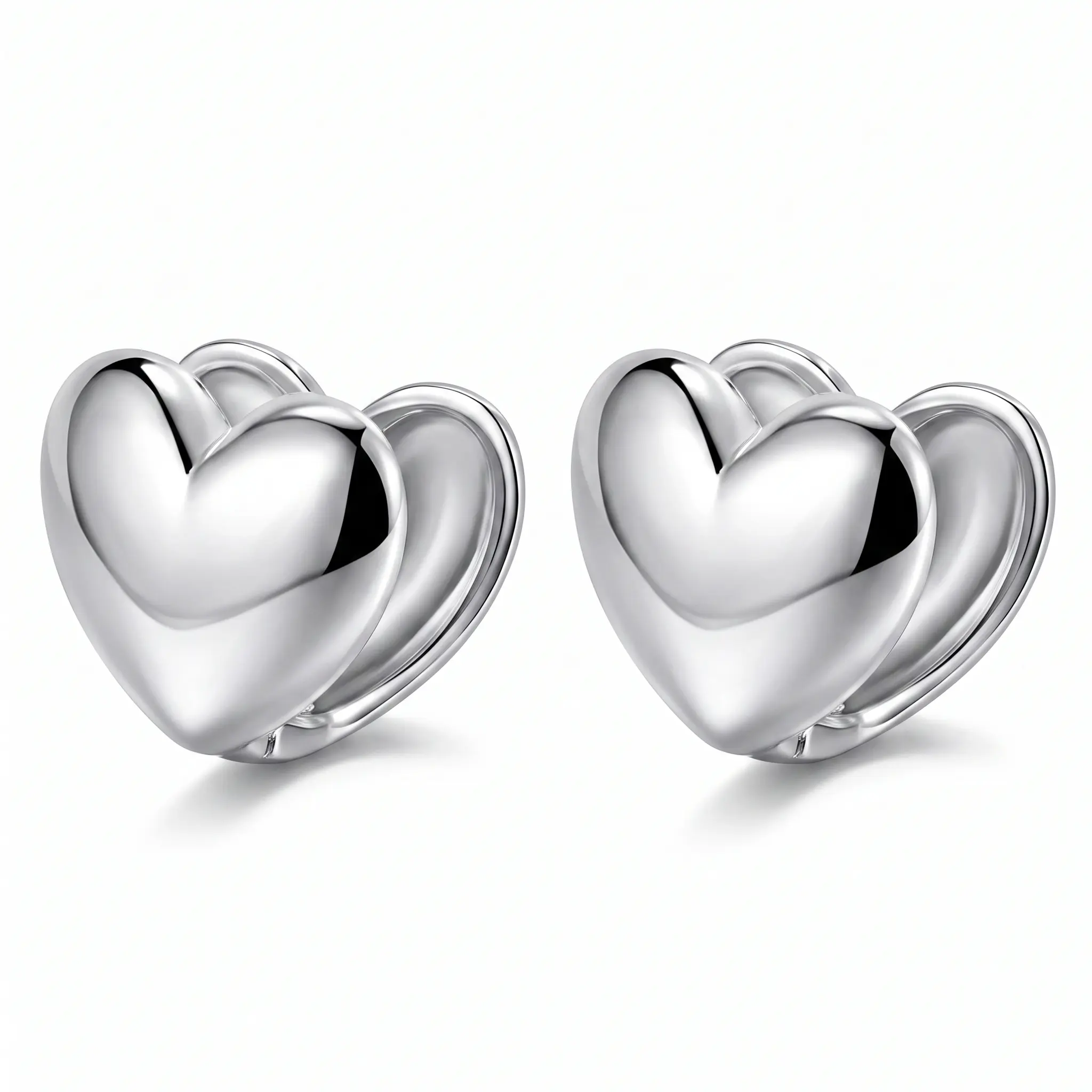 Heart-Shaped Earrings in Silver Color, Elegant Design for Women, Perfect for Everyday Wear
