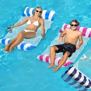 Multi-Functional Pool Lounger, Inflatable Floating Bed, Foldable Striped Swimming Chair, Portable Water Slide, Adult Water Fun Toy, Tanning Pool Float