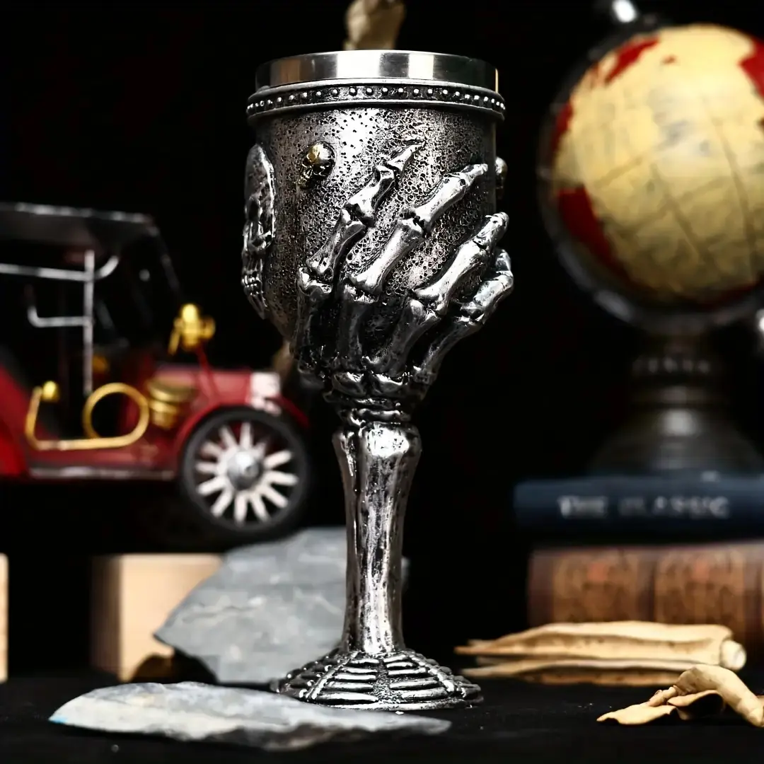 Halloween Aesthetic Skull Insulated Wine Glass Set - Resin-Stainless Steel Reusable Adult Drinkware, Hand Wash Only, Ideal for Home Decor, Cold Drinks, Adults