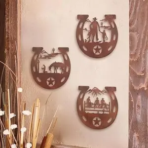 Western Style Horseshoe & Star Pattern Wall Decoration, 3 Counts/set Iron Wall Art, Wall Decor for Home Living Room Bedroom Garden, Artistic