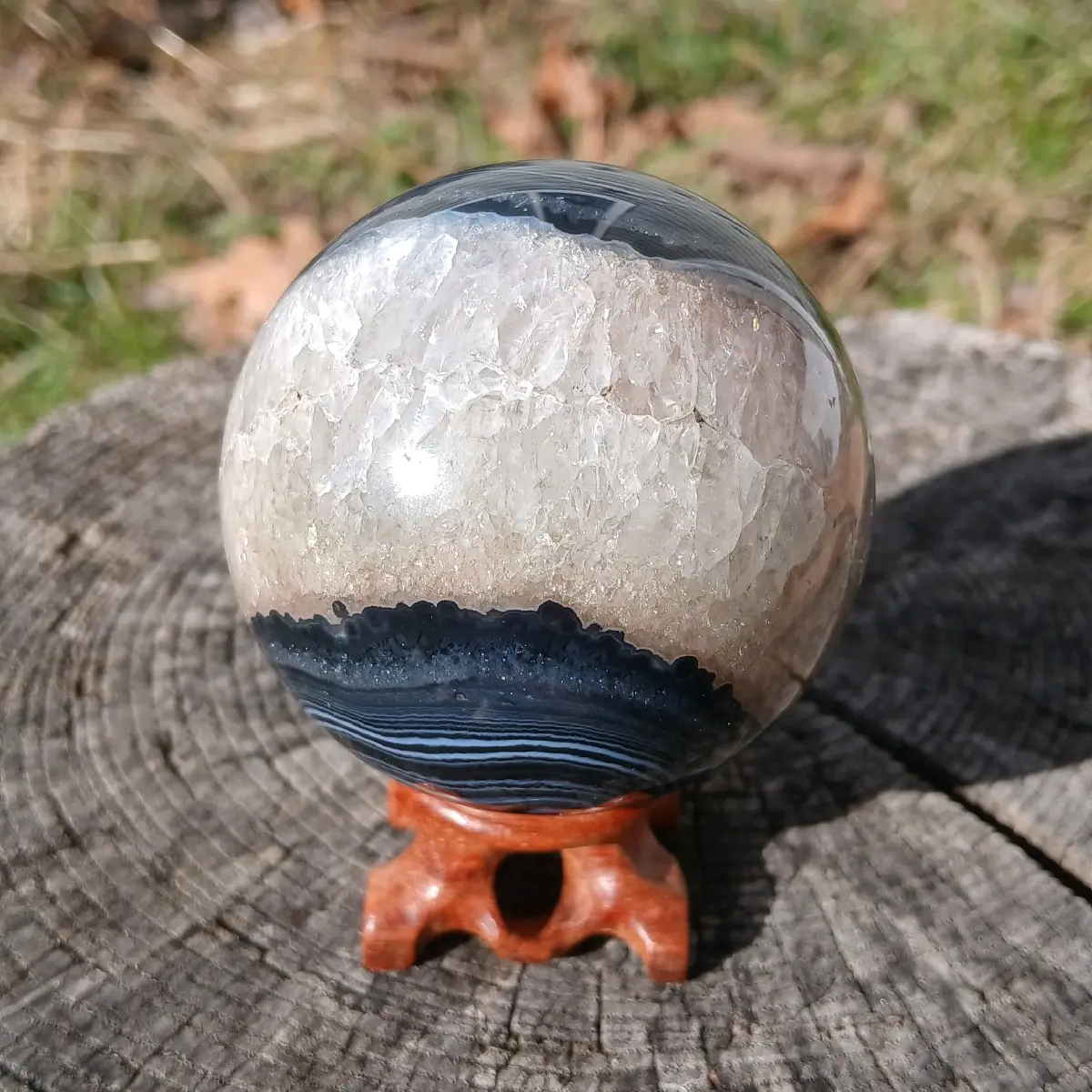 Black Agate Sphere - Natural Stone Decorative Ornament