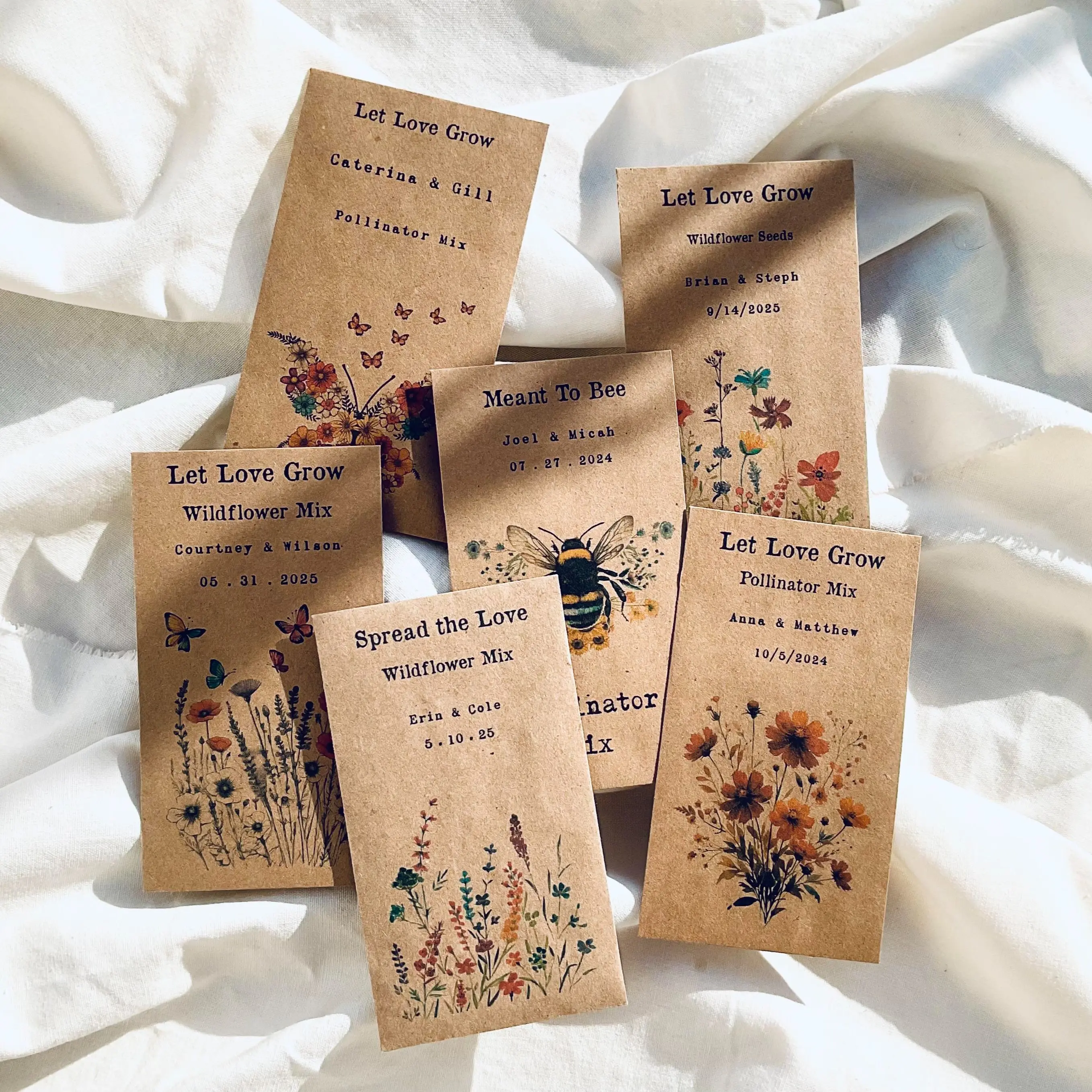 Wildflower Seed Packets with Seeds Included | Personalized Wedding Favors | Eco-Friendly Sustainable Party Favors | Plantable Gifts That Grow | Rustic Kraft Bridal Shower, Baby Shower & Memorial Keepsakes | Let Love Grow