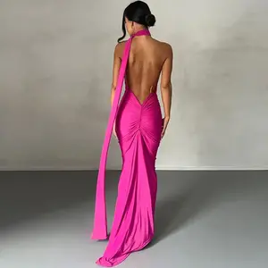 Women’s backless one-shoulder thigh-slit halter bodycon maxi dress — elegant evening wear for summer, fall vacations, parties, and clubbing