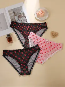 5-Pack Plus Size Women's Breathable Mesh Floral Print Sexy Hipster Panties, Comfortable No-Bind Stretch Fabric, Cute and Romantic Design, Casual Soft Panties