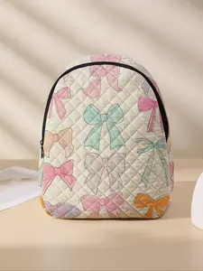 Cute Bow Pattern Backpack, Lightweight Durable School Bag, Casual Student Backpack with Lunch Pocket, Large Travel Diaper Bag for Women & Girls, School Backpacks