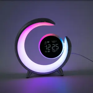 Intelligent Table Lamp RGB 7 Colors Changing Night Light Wireless Smart Atmosphere Lights Lamp Wireless Alarm Clock Home Office Study Bedside Night Light