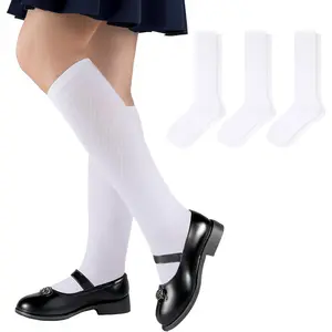 Girls  High Socks  School Uniform Seamless Long Cotton Socks For Girls 4-11  3 Pairs