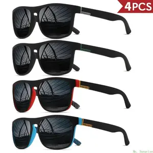 4-Pack Classic Square Polarized Sports Sunglasses, Lightweight PC Frame with UV400 Protection, Unisex Durable Eyewear for Driving, Fishing & Cycling Outdoor Activities