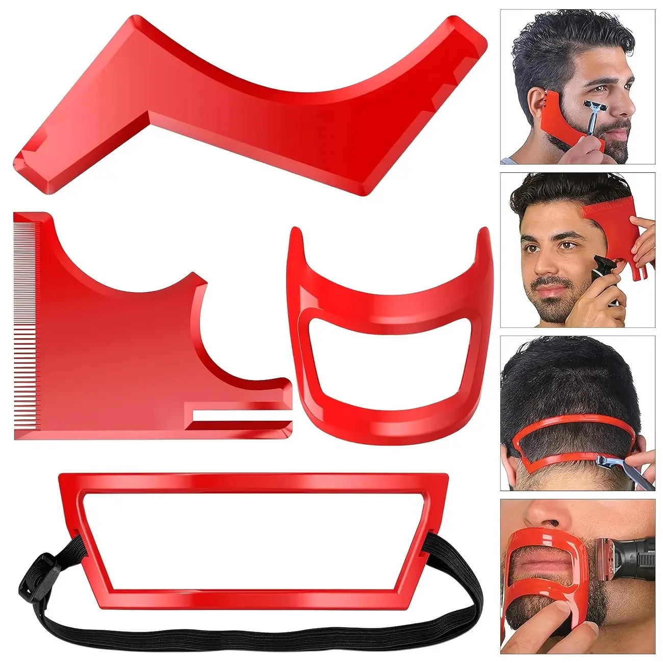 Men's Grooming Guide Template Hair Styling Comb Beard Trimming Aids Neckline Shaper Set Durable Symmetry Stencil Edge Linear Trim Tools Everyday Casual Styling Travel Home Comfort Father's Day Gift