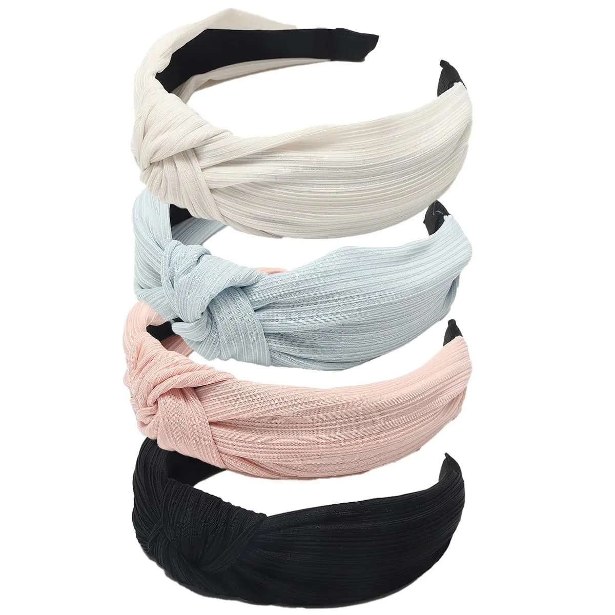 Women's 4-Pack Adjustable Satin Knotted Wide Non-Slip Elastic Plastic Turban Headband Accessory - Glamorous All Seasons Accessories Kit for Daily Casual Hair Styling