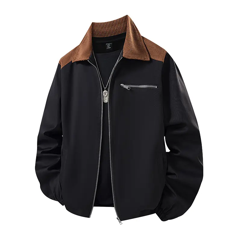 Men Two Tone Color Block Ribbed Bomber Jacket Light Zip Up Streetwear Baseball Windbreaker Coat