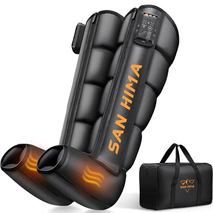 SAN HIMA Cordless Air Compression Leg Massager with Heat - Sequential Full Leg Boots, 6 Modes, 8 Intensity Levels for Circulation, Pain Relief, Daily Recovery - Battery-Powered, Storage-Ready for ft, Calves, Thighs, Therapy