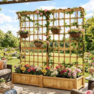 Aoxun 72" Raised Garden Bed with Trellis, Wood Planter Container with Hanging Roof & Garden Boxes for Climbing Plants Flowers Vine (2 piece)