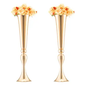 VEVOR 2PCS 56cm/22.05” Tall Wedding Flower Vase,  Metal Wedding Trumpet Centerpiece, Gold Floral Stand Display Rack for Tables Wedding Dinner Party, Anniversary Ceremony Birthday Event Decor