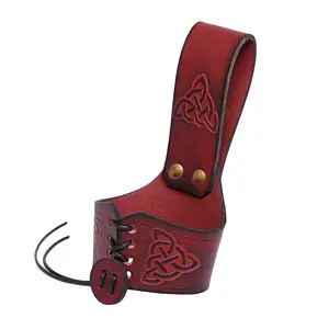 Medieval Viking Vintage Design Maroon Leather Holder with Embossed Design match Medieval Outfit