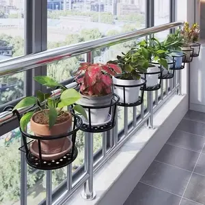 Iron Art Balcony Railing Planter Stand, Hanging Flower Pot Rack, Plant Hanger for Greenery & Succulents, Window Sill Storage Shelf