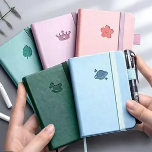 5-Pack Mini Pocket Notebook Set, A7/A6 Hardcover Journals with Embossed Cute Patterns, Elastic Band, Pen Holder, Portable Notepads for Daily Writing, Study Notes, Travel Planning