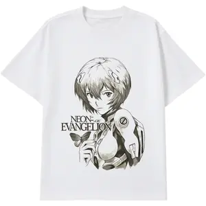 Evangelion Graphic Tee – Oversized Anime T-Shirt S-5XL Featuring Rei Ayanami Art, Vintage Y2K Streetwear for Fall Outfits & Otaku Gifts Casual White Casual Unisex Apparel Soft Cotton Comfortable Everyday Wear