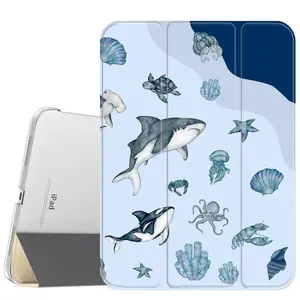 Ocean Sharks Case for iPad A16 2025 / iPad air 6/ iPad mini 6, Slim Stand Cover with Soft Translucent Frosted Back Pencil Slot, for Samsung Galaxy Tab S9 Tablet Cases