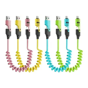 4-in-1 Retractable Design Phone Charging Cable, Multifunctional 65W USB-A/Type-C to USB-C/Lightning PD Cable, Fast-Charging Cable for Home and Office-MM